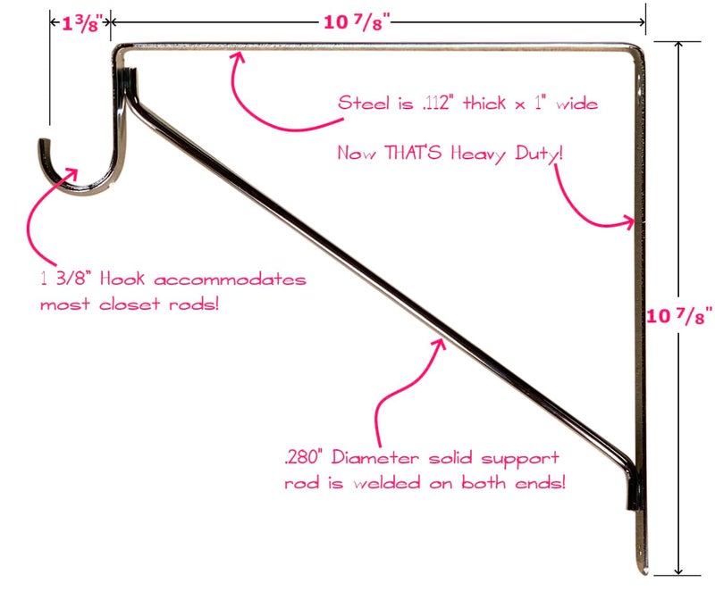 Desunia Welded HEAVY DUTY Closet Rod & Shelf Support Bracket | White | 1 Pack - Image 2